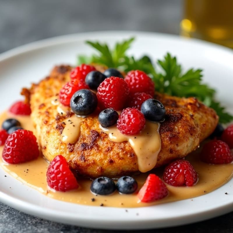 Crispy Roasted Chicken with Creamy Peanut Drizzle and Fresh Berry Salsa