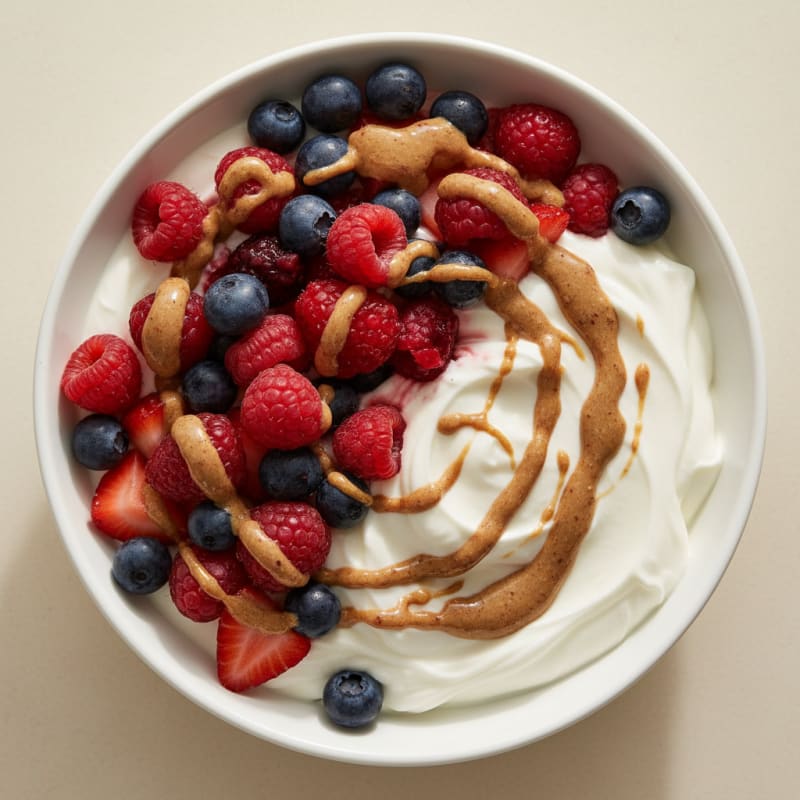 Greek Yogurt Protein Bowl with Mixed Berries and Almond Butter
