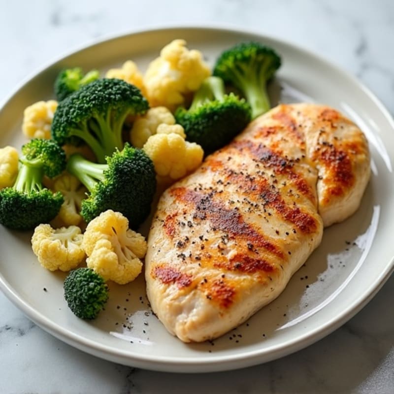 Seared Chicken Breast with Roasted Broccoli and Cauliflower