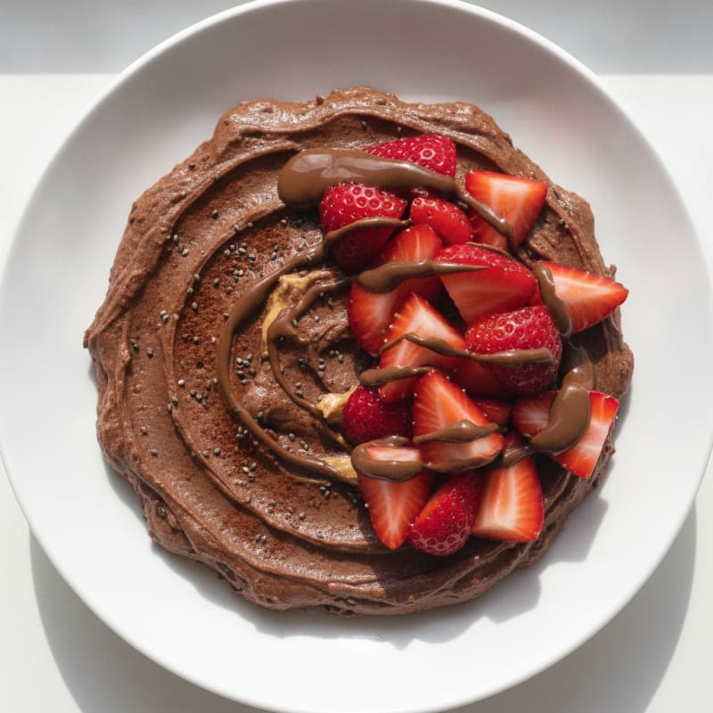 Silky Chocolate Protein Pudding with Sliced Strawberries