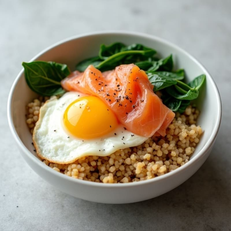 Egg White and Smoked Salmon Scramble with Spinach and Brown Rice