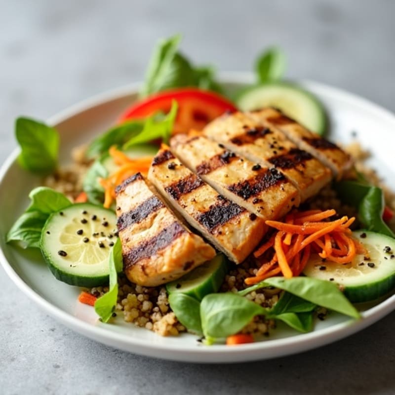 Grilled Chicken and Quinoa Salad with Crunchy Vegetables