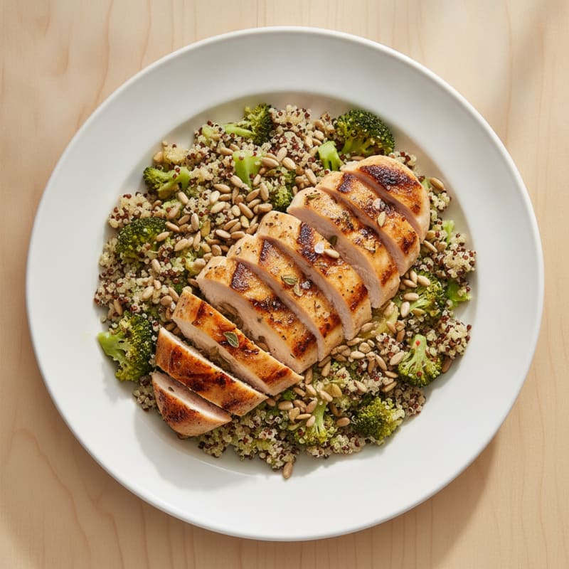 Grilled Chicken Breast with Quinoa and Broccoli Salad