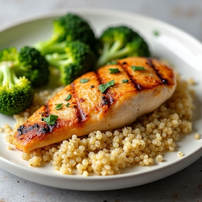Grilled Chicken Breast with Quinoa and Roasted Broccoli