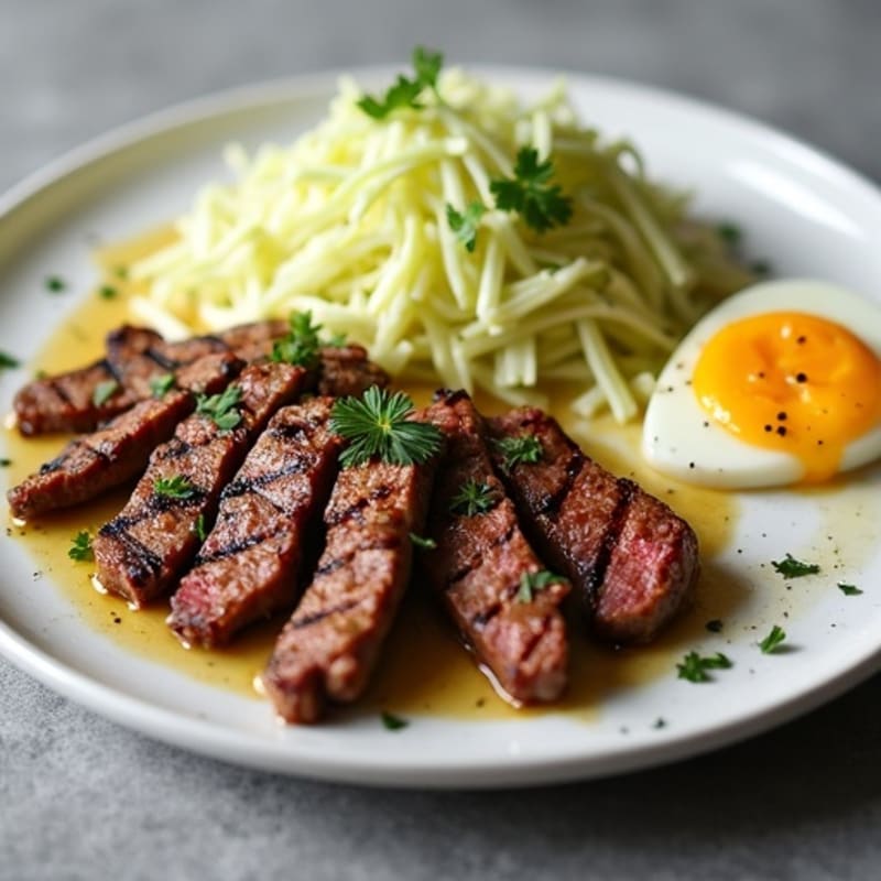 Grilled Steak Strips with Crunchy Cabbage Slaw
