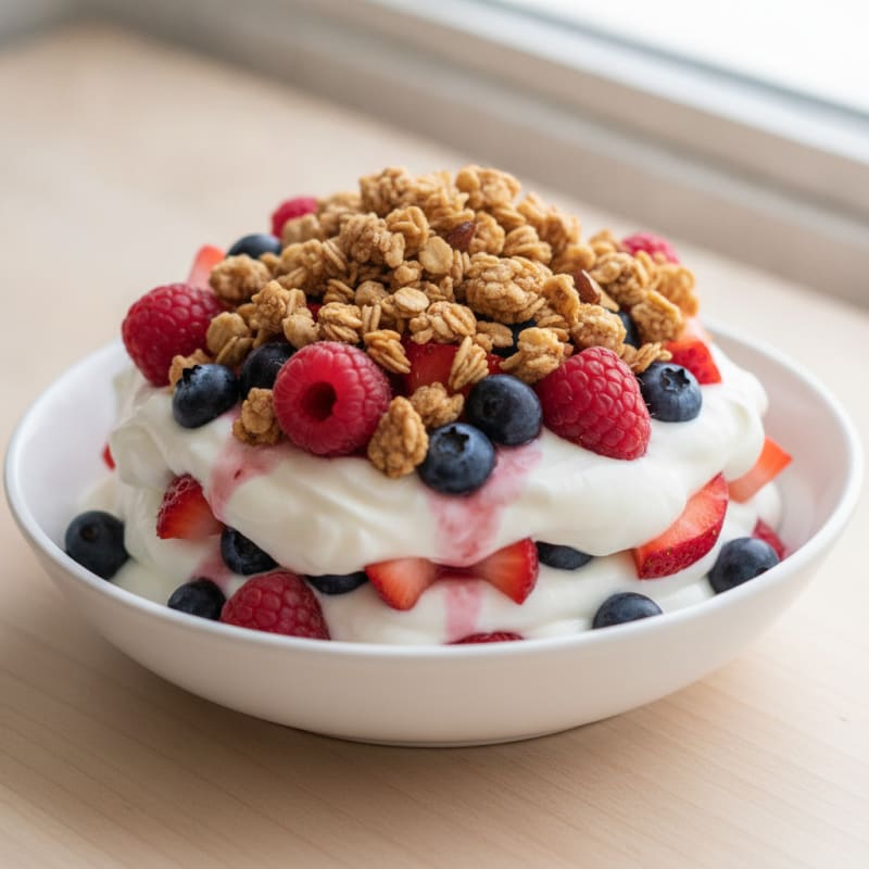 Creamy Greek Yogurt Parfait with Mixed Berries and Protein Granola