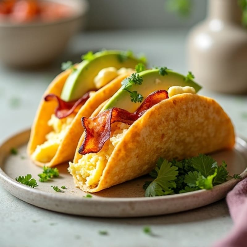 Crispy Turkey Bacon and Egg White Breakfast Tacos with Avocado