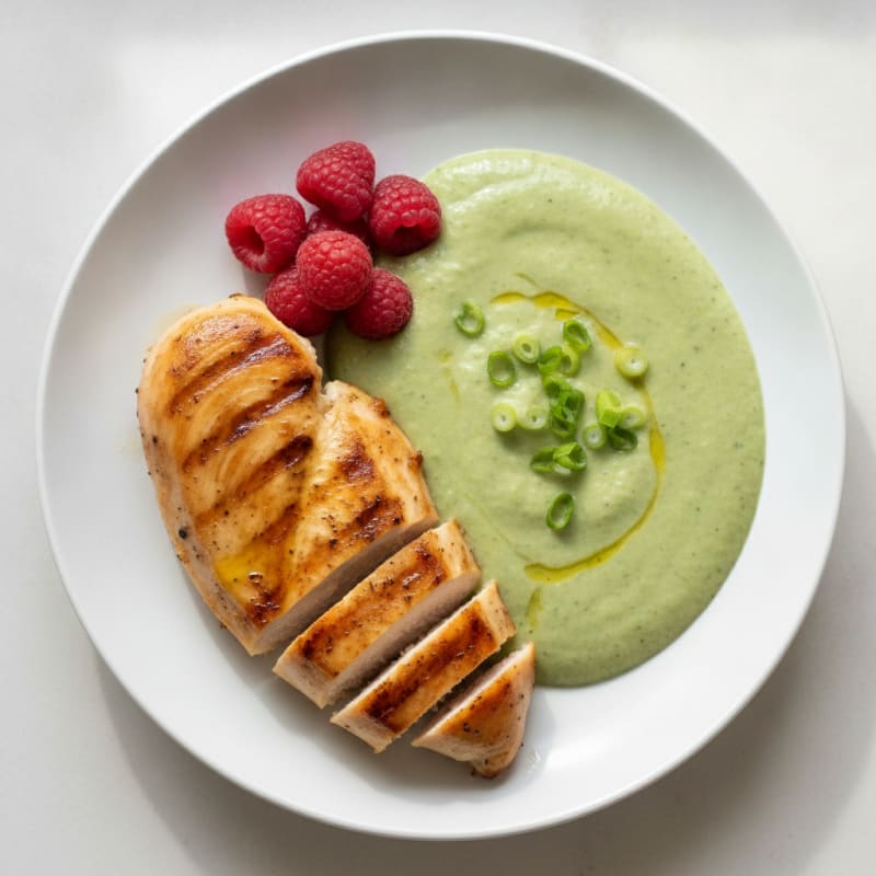 Grilled Chicken Breast with Creamy Broccoli Soup
