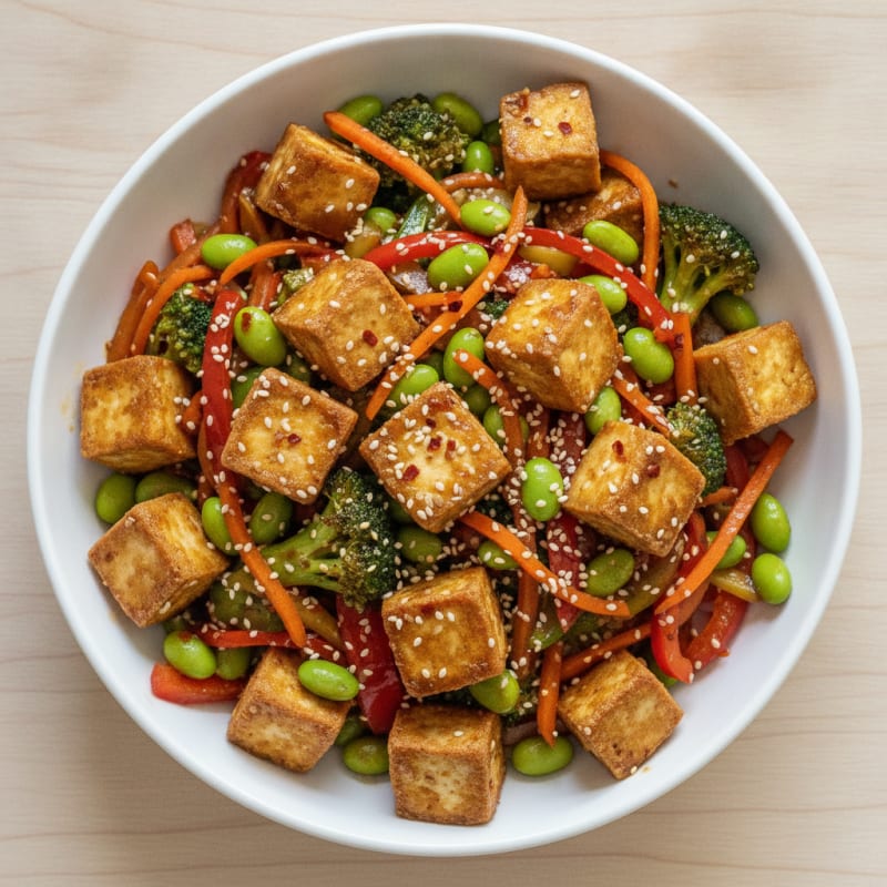 Sesame Tofu Stir-Fry with Mixed Vegetables