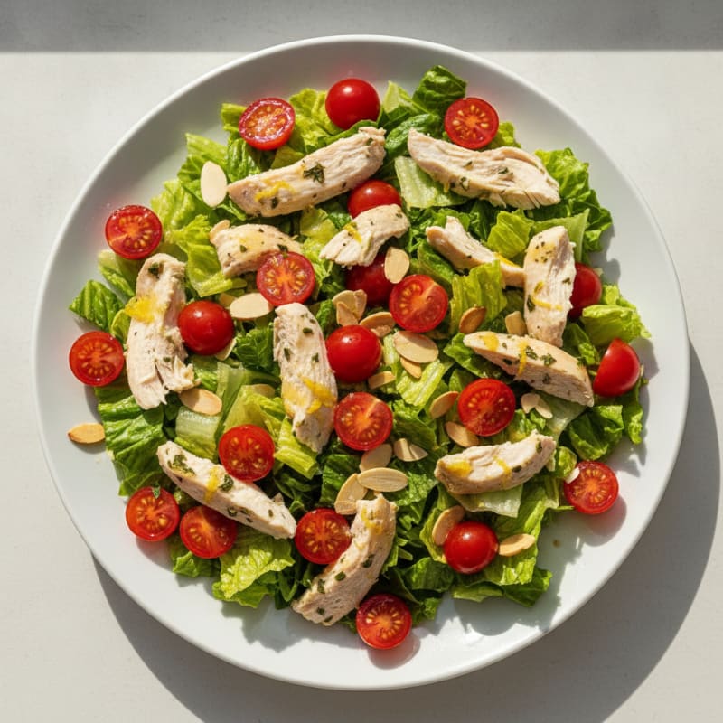 Lemon Herb Chicken Salad with Crisp Romaine and Cherry Tomatoes