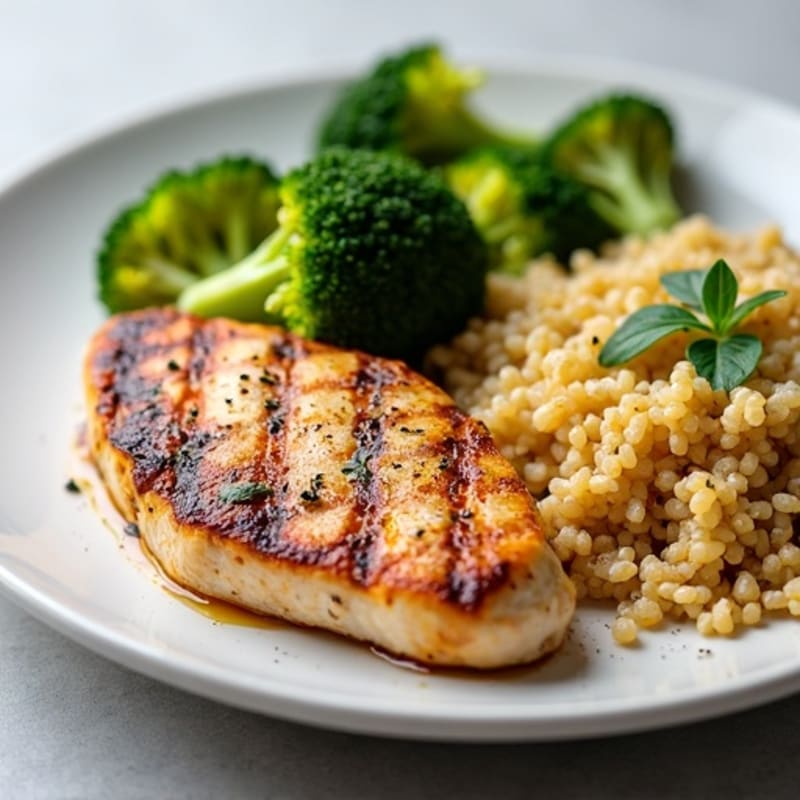 Grilled Chicken Breast with Roasted Broccoli and Quinoa