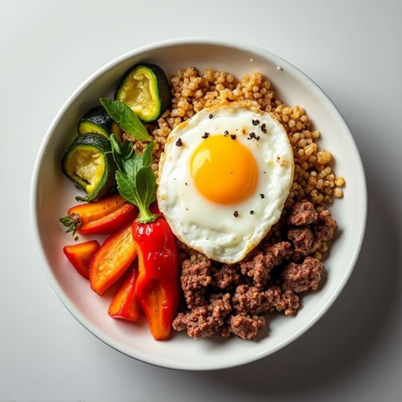 Lean Ground Beef and Roasted Vegetable Bowl