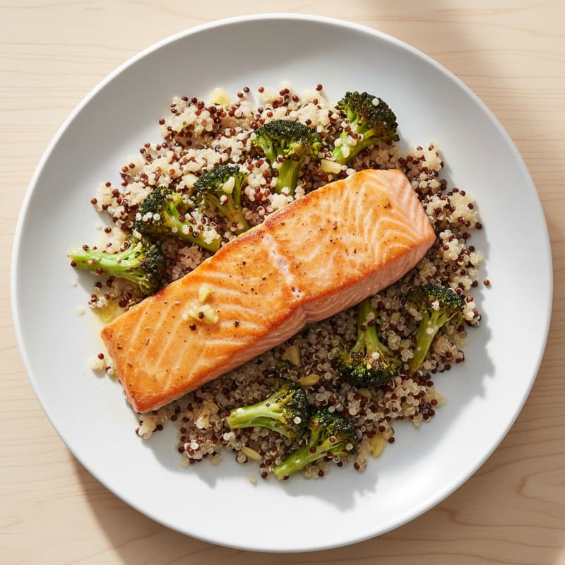 Seared Salmon with Roasted Broccoli and Quinoa