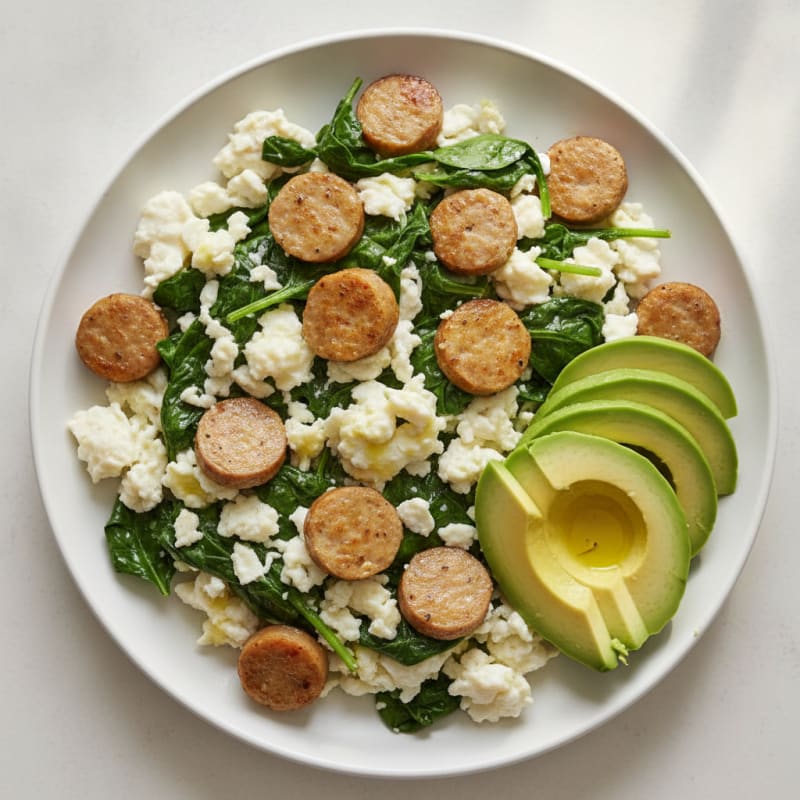 Egg White and Turkey Sausage Scramble with Spinach