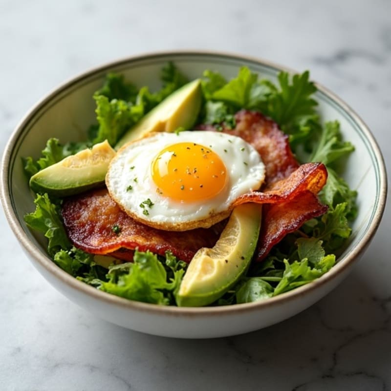 Crispy Turkey Bacon and Fresh Greens Bowl with Creamy Avocado Dressing