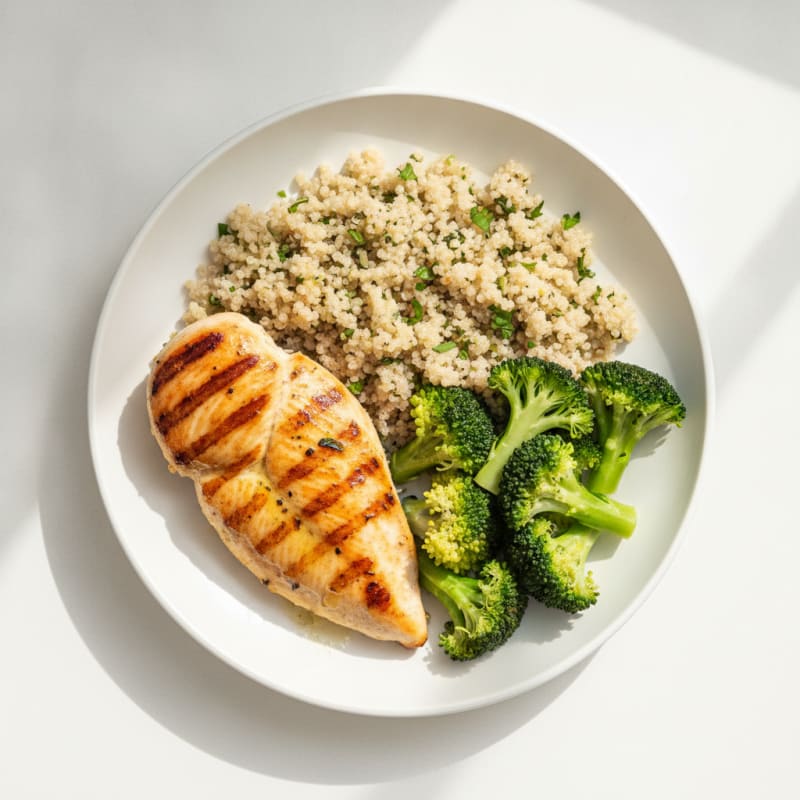 Grilled Chicken Breast with Quinoa and Steamed Broccoli
