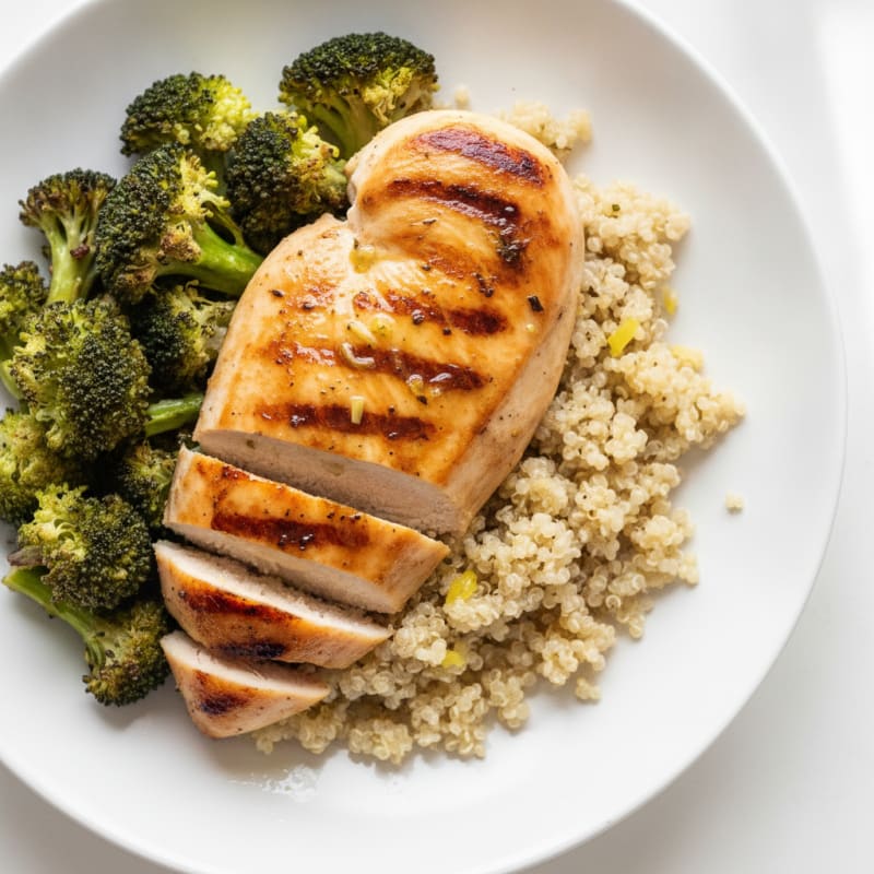 Grilled Chicken Breast with Quinoa and Roasted Broccoli