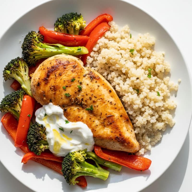 Herb-Roasted Chicken Breast with Roasted Vegetables and Quinoa