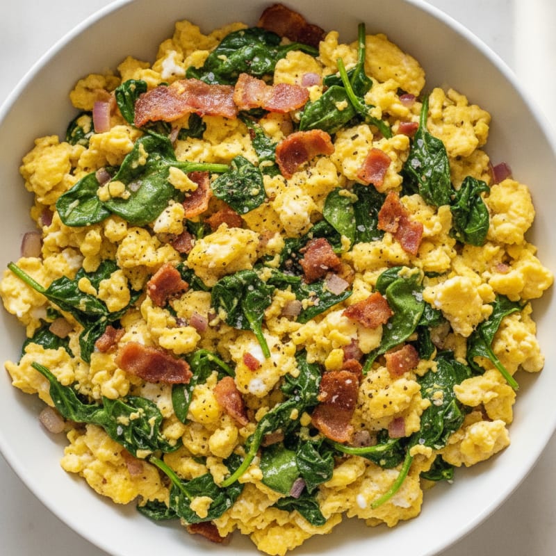 High-Protein Turkey Bacon and Spinach Scramble