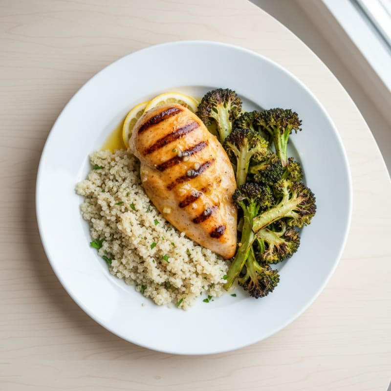 Grilled Chicken Breast with Quinoa and Roasted Broccoli