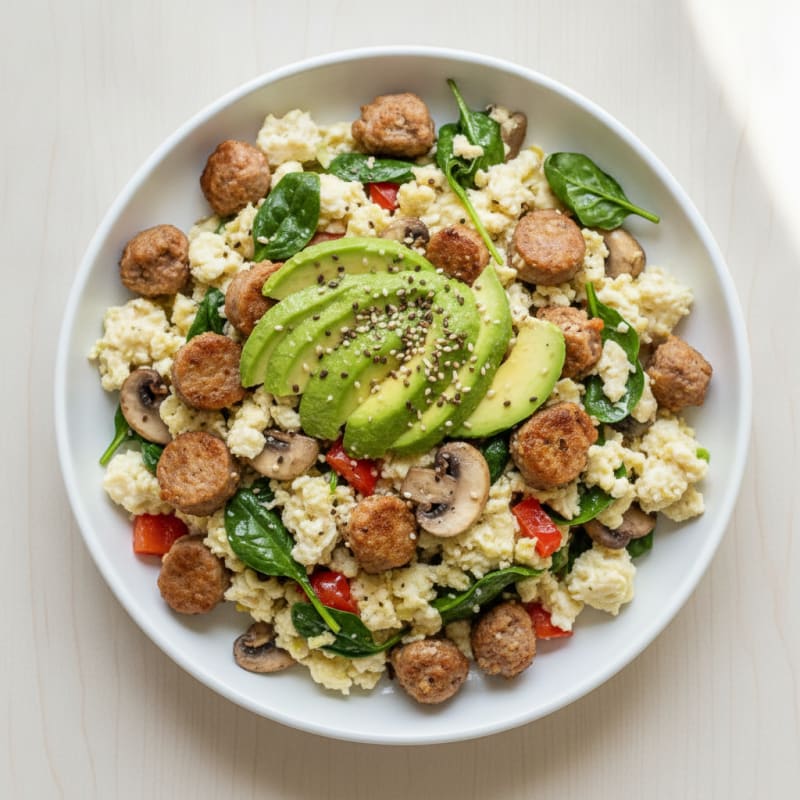 Egg White Veggie Scramble with Turkey Sausage