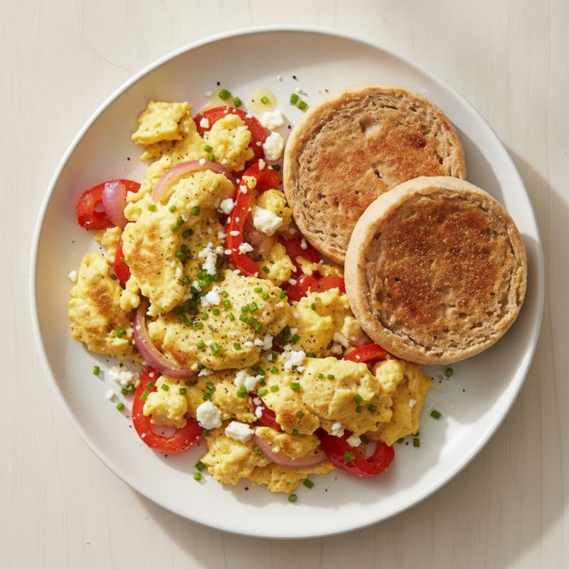 Garden Vegetable Egg Scramble with English Muffin