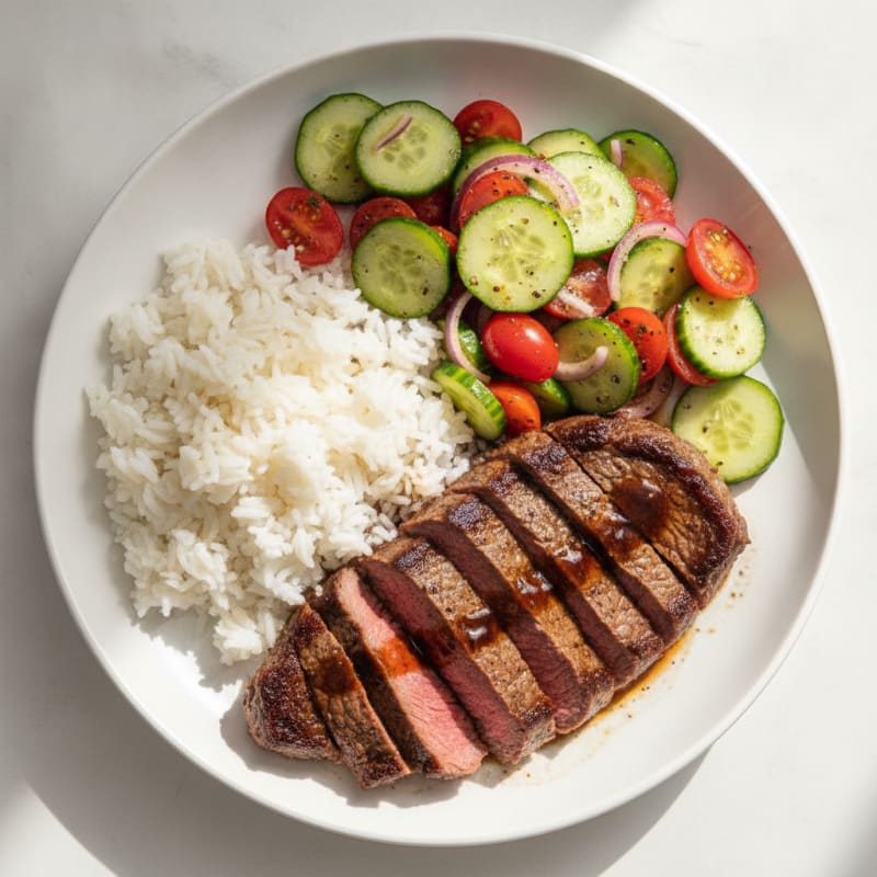 Pan-Seared Steak with Tomato Cucumber Salad
