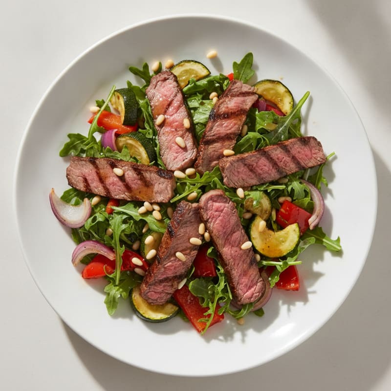 Grilled Beef Steak Salad with Roasted Vegetables