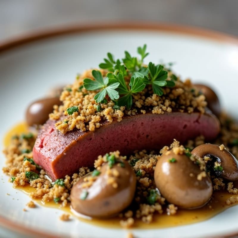 Crispy Herb-Crusted Beef Tenderloin with Savory Mushroom Duxelles