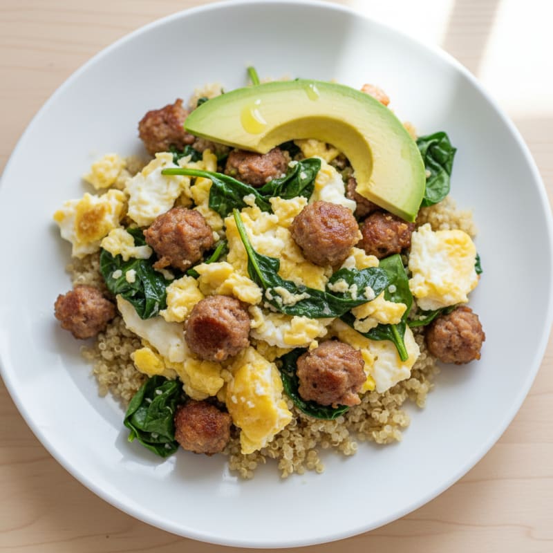 Egg White Scramble with Spinach and Turkey Sausage