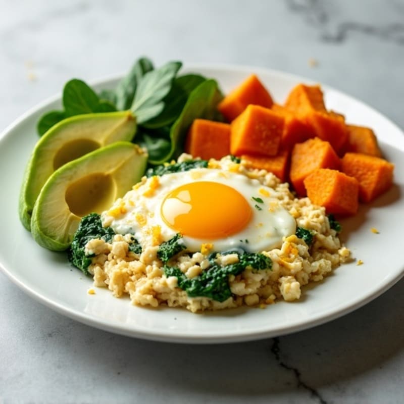 Egg White Scramble with Spinach, Chicken, and Cheddar