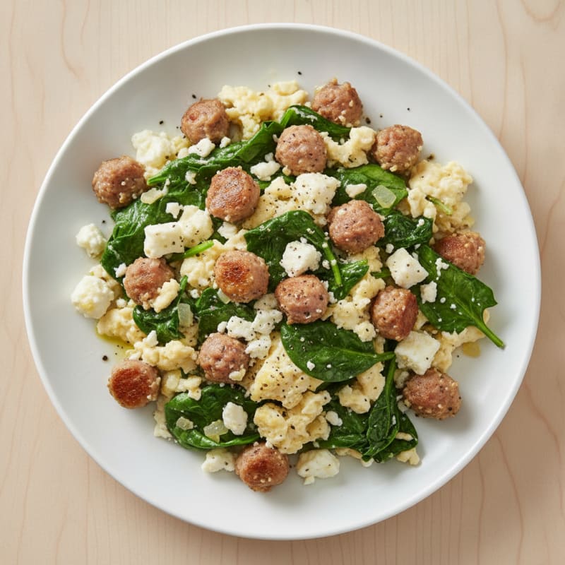 Egg White and Turkey Sausage Scramble with Spinach and Feta