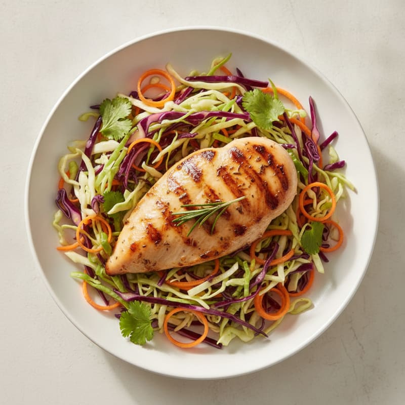 Grilled Chicken Breast with Crunchy Cabbage Slaw
