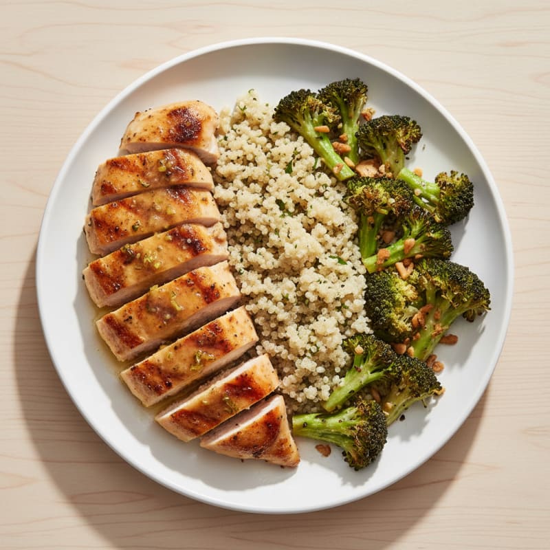 Grilled Chicken Breast with Quinoa and Roasted Broccoli