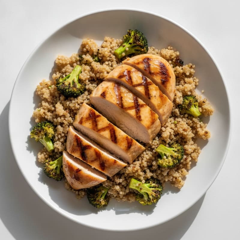 Grilled Chicken Breast with Roasted Broccoli and Quinoa