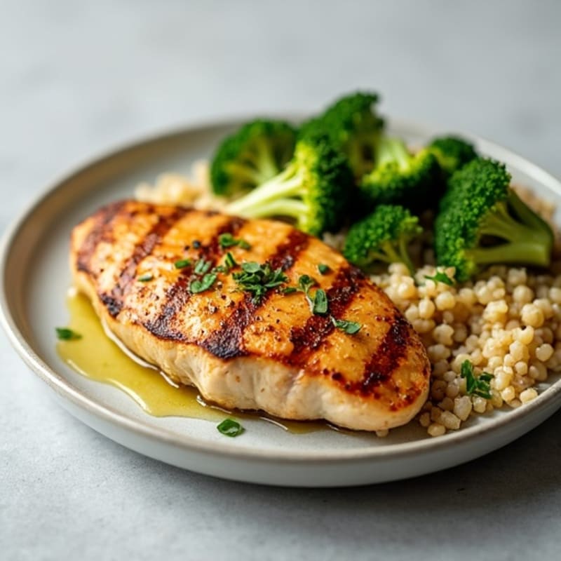 Grilled Chicken Breast with Quinoa and Roasted Broccoli