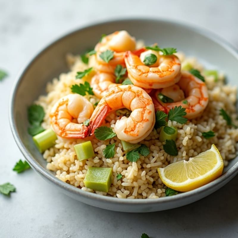 Fresh Herb-Scented Jasmine Rice with Crispy Celery and Seared Shrimp