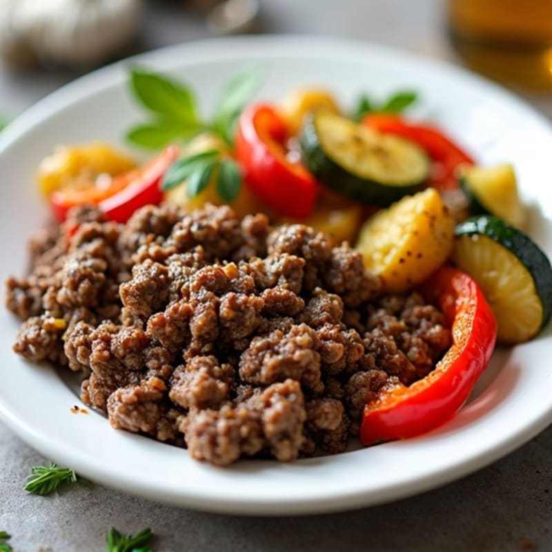 Lean Ground Beef and Roasted Vegetable Skillet
