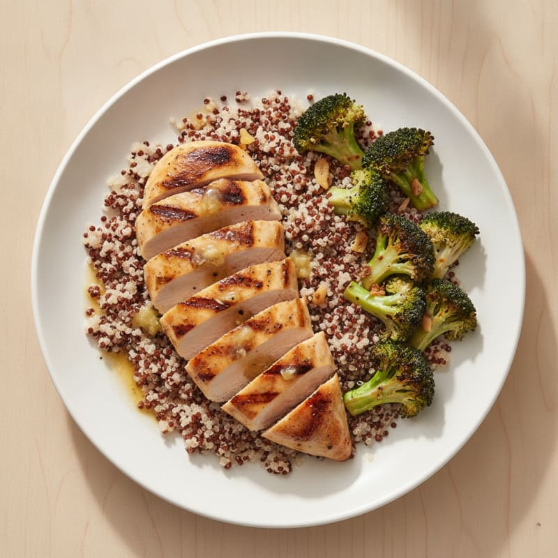 Grilled Chicken Breast with Quinoa and Roasted Broccoli