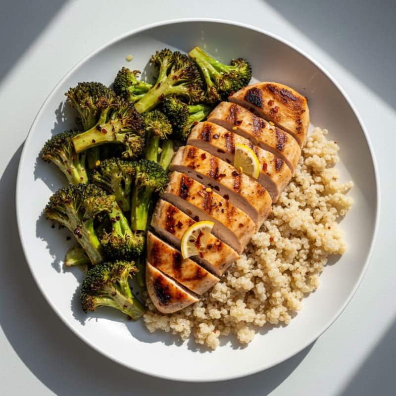 Grilled Chicken Breast with Quinoa and Roasted Broccoli