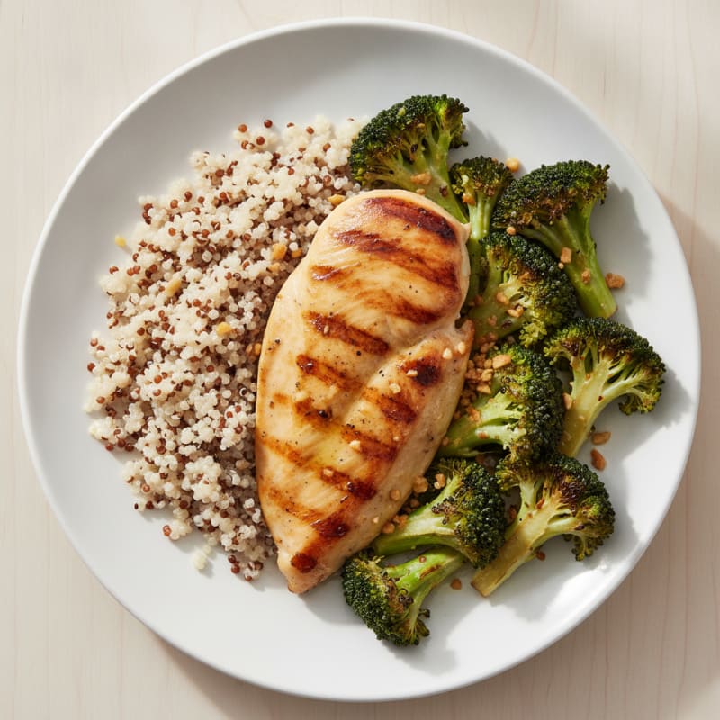 Grilled Chicken Breast with Quinoa and Roasted Broccoli