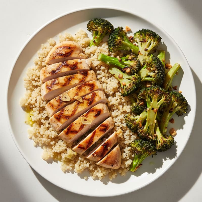 Grilled Chicken Breast with Quinoa and Roasted Broccoli