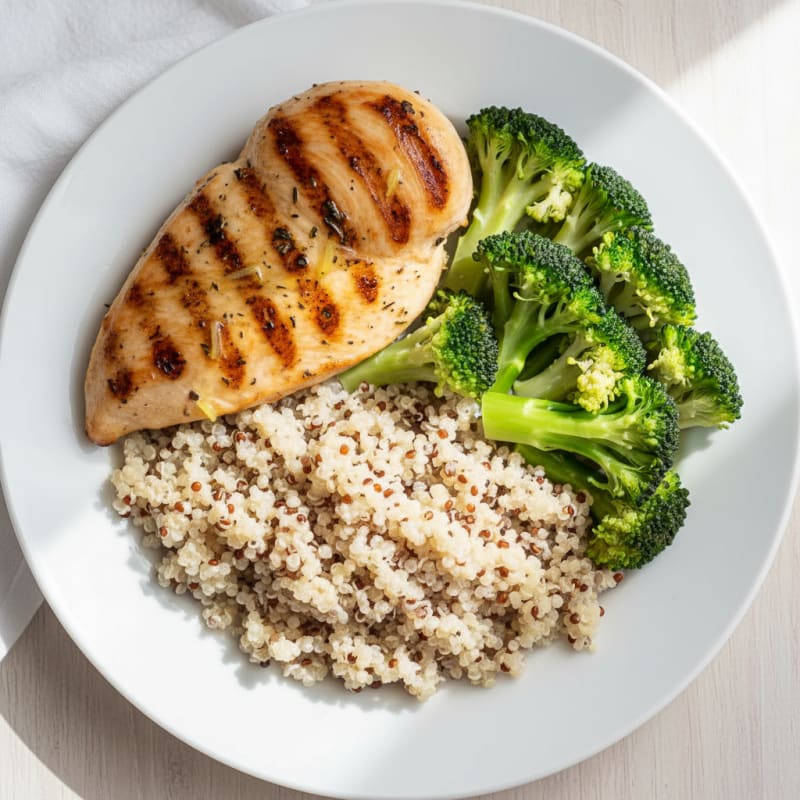 Grilled Chicken Breast with Quinoa and Steamed Broccoli