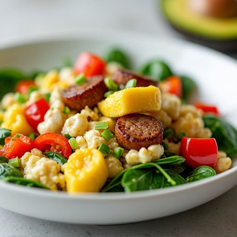 Egg White and Chicken Sausage Scramble with Fresh Veggies