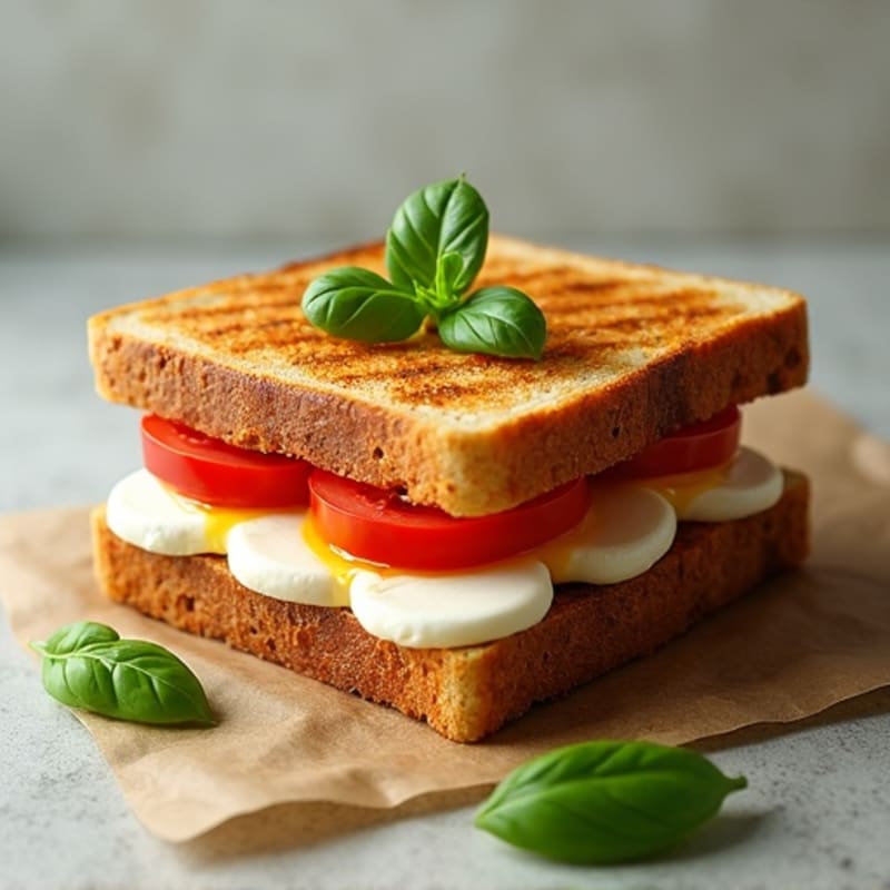 Crispy Grilled Mozzarella and Tomato Sandwich with Fresh Basil
