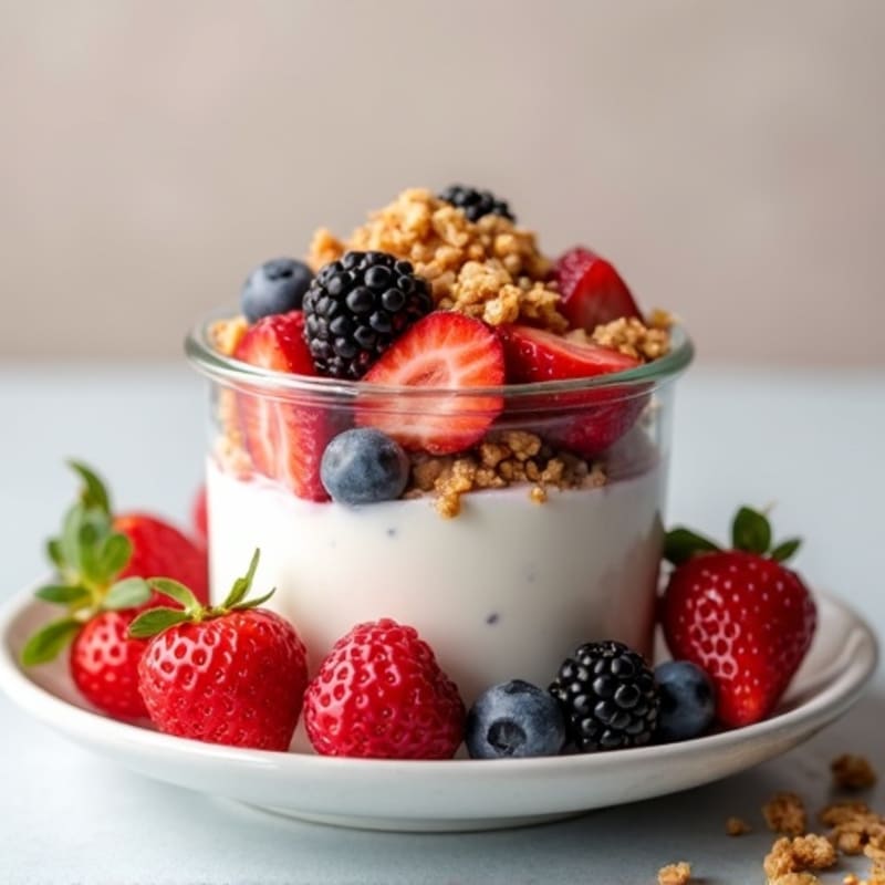 High-Protein Greek Yogurt Parfait with Fresh Berries and Crunchy Granola