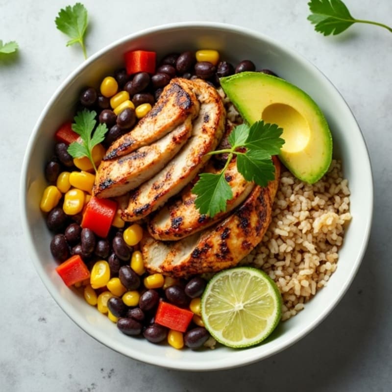 Cilantro-Lime Black Bean Bowl with Roasted Corn and Grilled Chicken