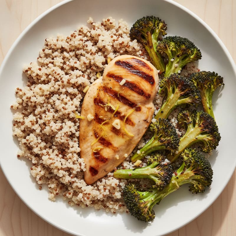 Grilled Lemon-Garlic Chicken Breast with Quinoa and Roasted Broccoli
