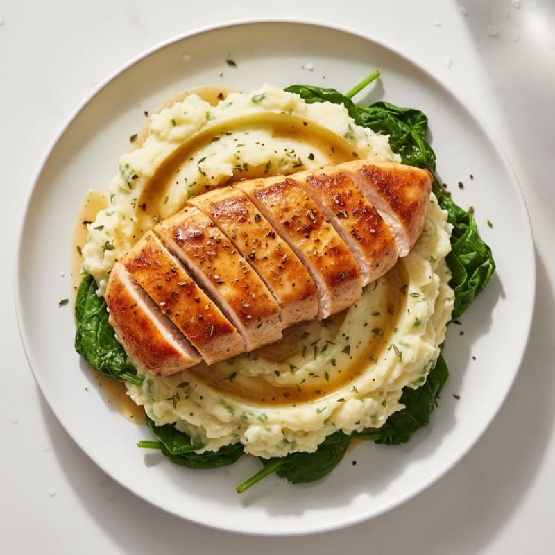 Creamy Garlic Mashed Potatoes with Herb Chicken