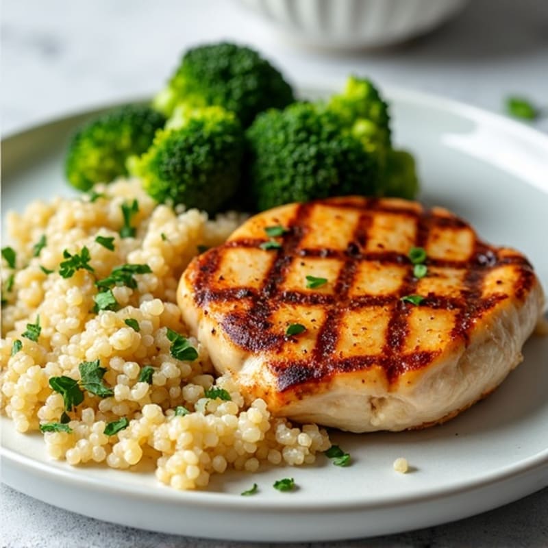 Grilled Chicken Breast with Roasted Broccoli and Quinoa